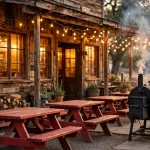Dickey's Barbecue Pit locations near me: Texas barbecue restaurant storefront at golden hour