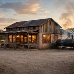 Dickey's Barbecue Pit working hours: rustic restaurant exterior at dusk