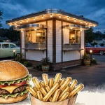Dick's Drive-In locations, Seattle burger drive-in storefront at dusk