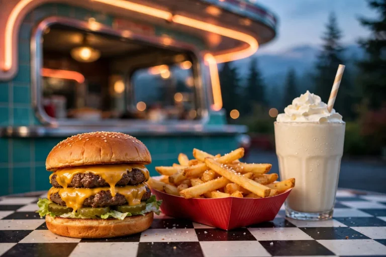 Dick's Drive-In secret menu guide, retro drive-in burger, hand-cut fries and milkshake