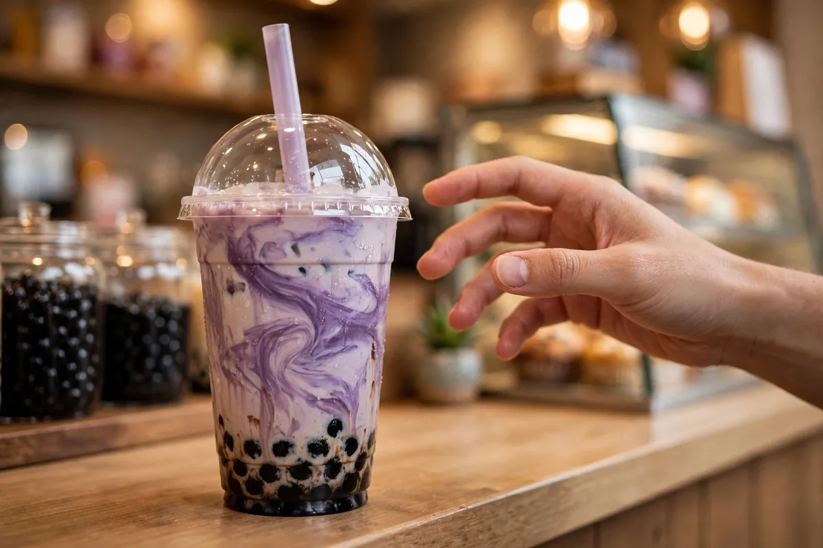 Ding Tea taro milk tea with boba pearls, part of the Ding Tea menu prices 2026 lineup