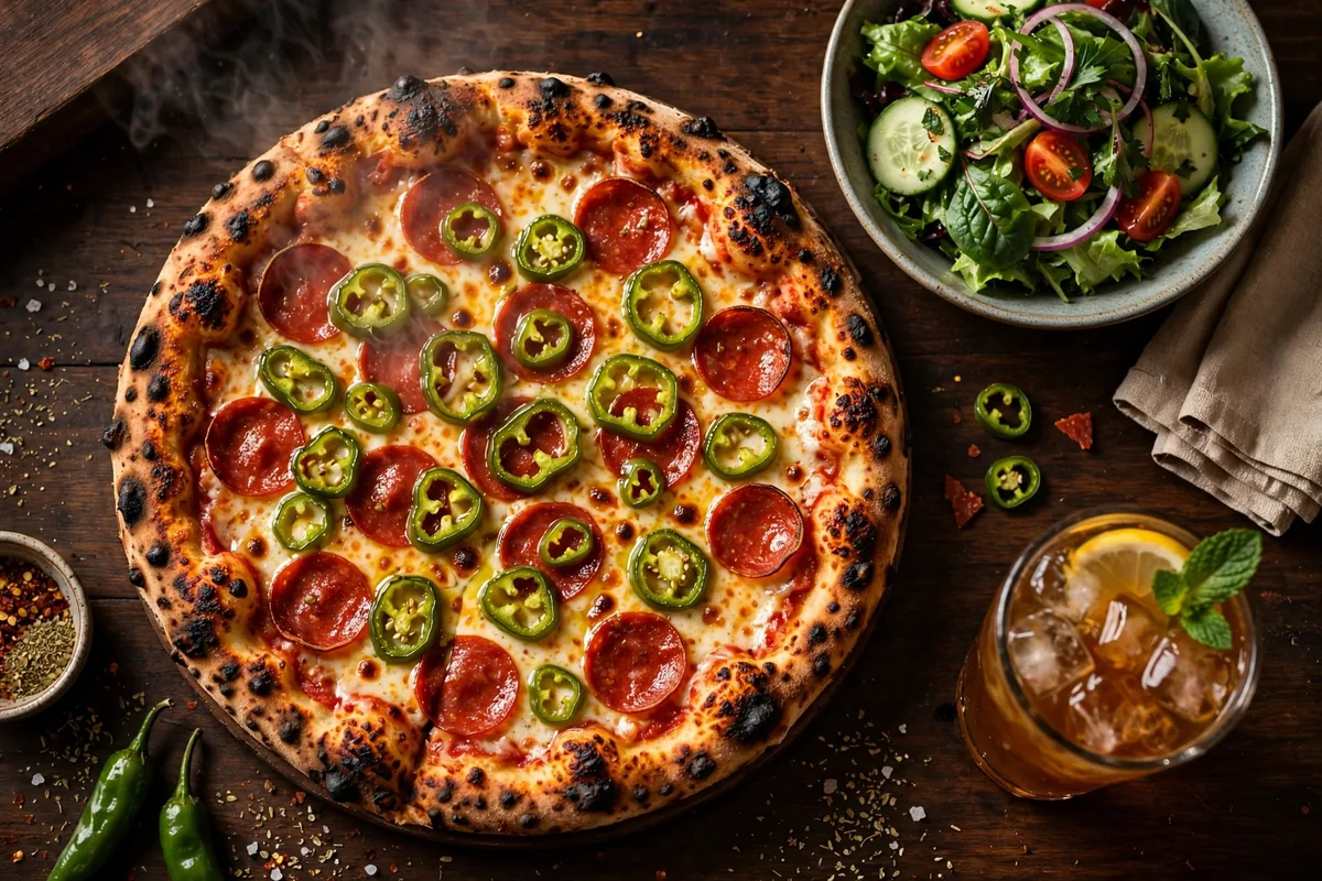 Dion's Pizza menu prices 2026 pepperoni green chile pizza overhead