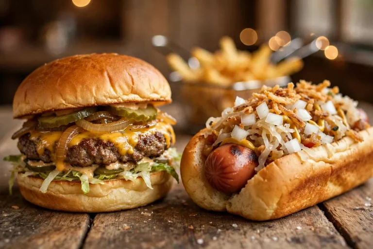 Dog Haus calories: smash burger and hot dog on Hawaiian rolls