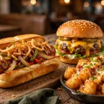 Dog Haus secret menu items: hot dog, burger and loaded tots