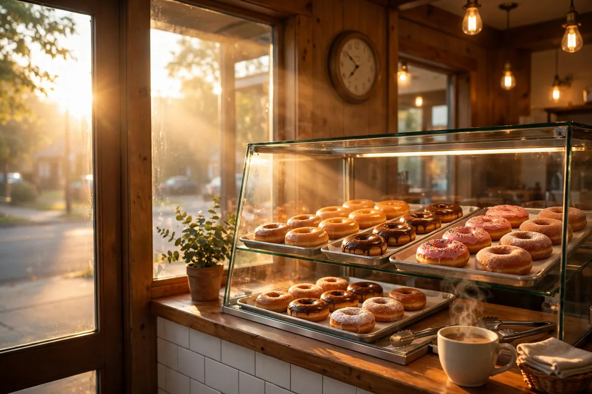 Duck Donuts working hours - warm donut shop at opening time