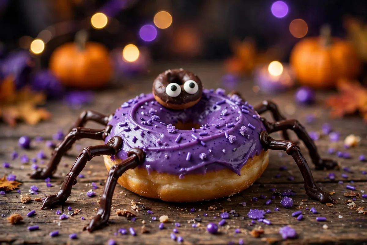 Dunkin Halloween menu deals: purple-frosted Spider Donut with chocolate spider legs