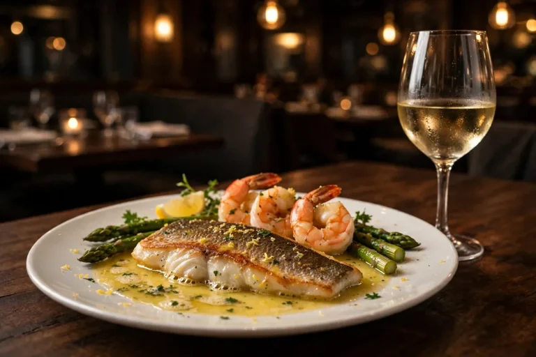 Eddie V's menu prices 2026 seafood dinner with sea bass shrimp and white wine