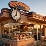 Eegee's working hours storefront with clock