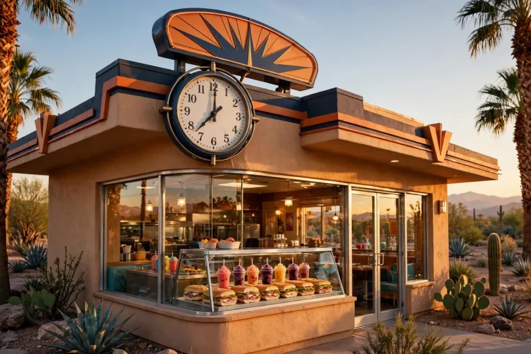 Eegee's working hours storefront with clock
