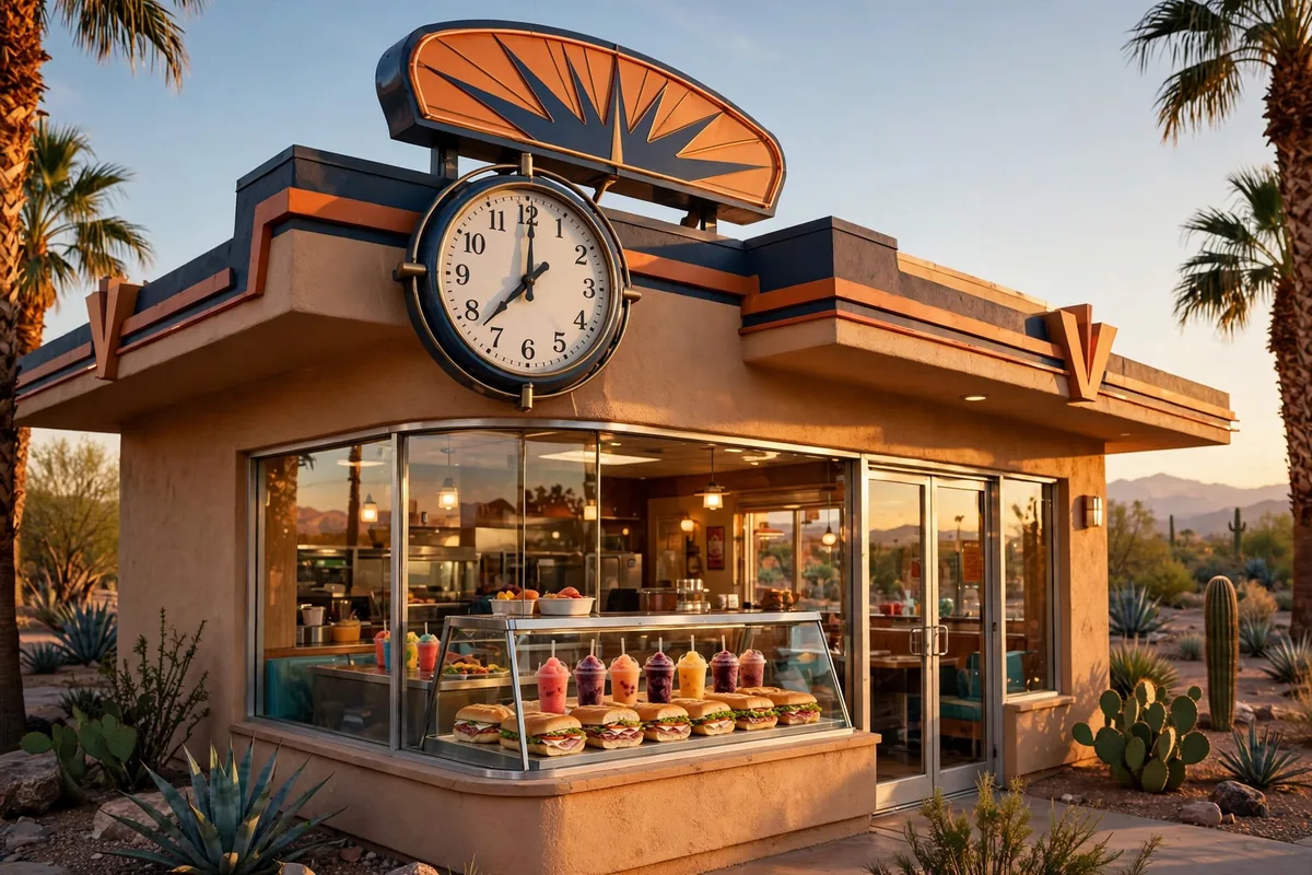 Eegee's working hours storefront with clock