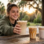 Ellianos coffee menu prices 2026: iced lattes at a drive-thru coffee window