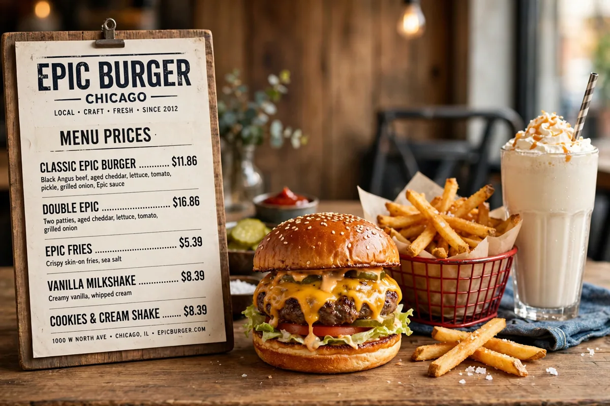 Epic Burger Chicago menu prices 2026