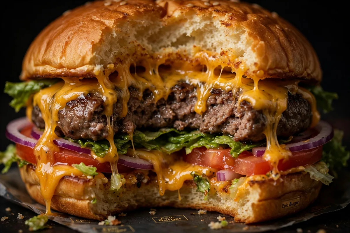 Epic Burger Chicago menu prices juicy cheeseburger close up with melted cheese