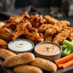 Epic Wings menu prices 2026: buffalo wings and chicken tenderloin strips platter
