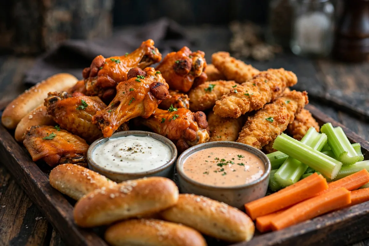 Epic Wings menu prices 2026: buffalo wings and chicken tenderloin strips platter