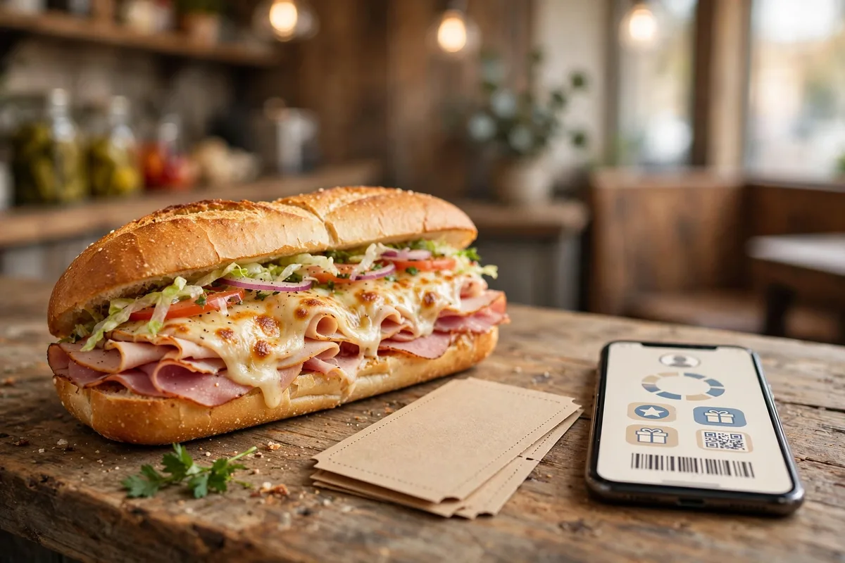 Erbert Gerberts deals coupons: free sandwich sign-up reward on a sandwich counter
