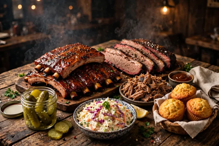 Famous Dave's calories BBQ ribs and brisket feast