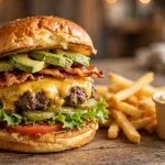 Farmer Boys secret menu double cheeseburger with avocado and bacon