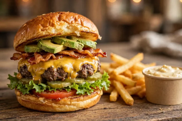 Farmer Boys secret menu double cheeseburger with avocado and bacon