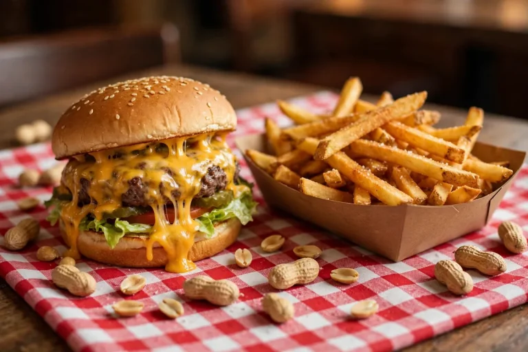 Five Guys menu deals guide: cheeseburger and hand-cut fries tray.