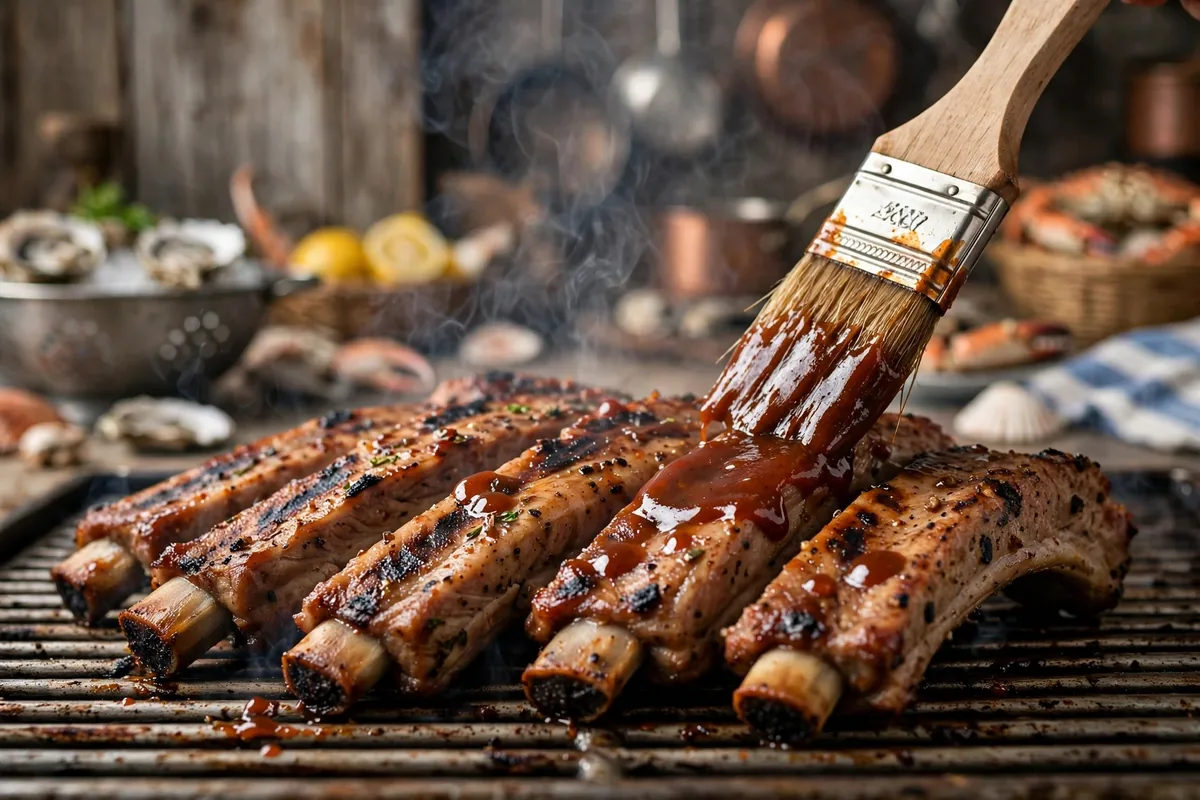Flanigan's baby back ribs price 2026, ribs basted with BBQ sauce on the grill