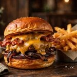 Flip Side Burgers menu prices - gourmet FlipSide burger with crispy fries