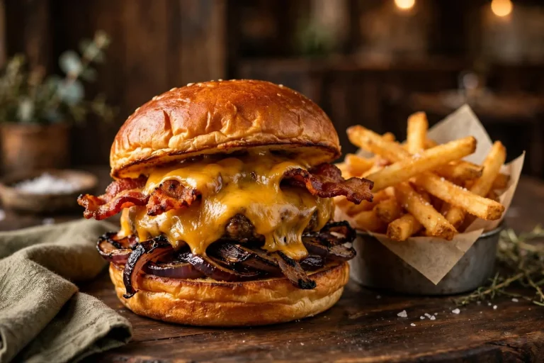 Flip Side Burgers menu prices - gourmet FlipSide burger with crispy fries