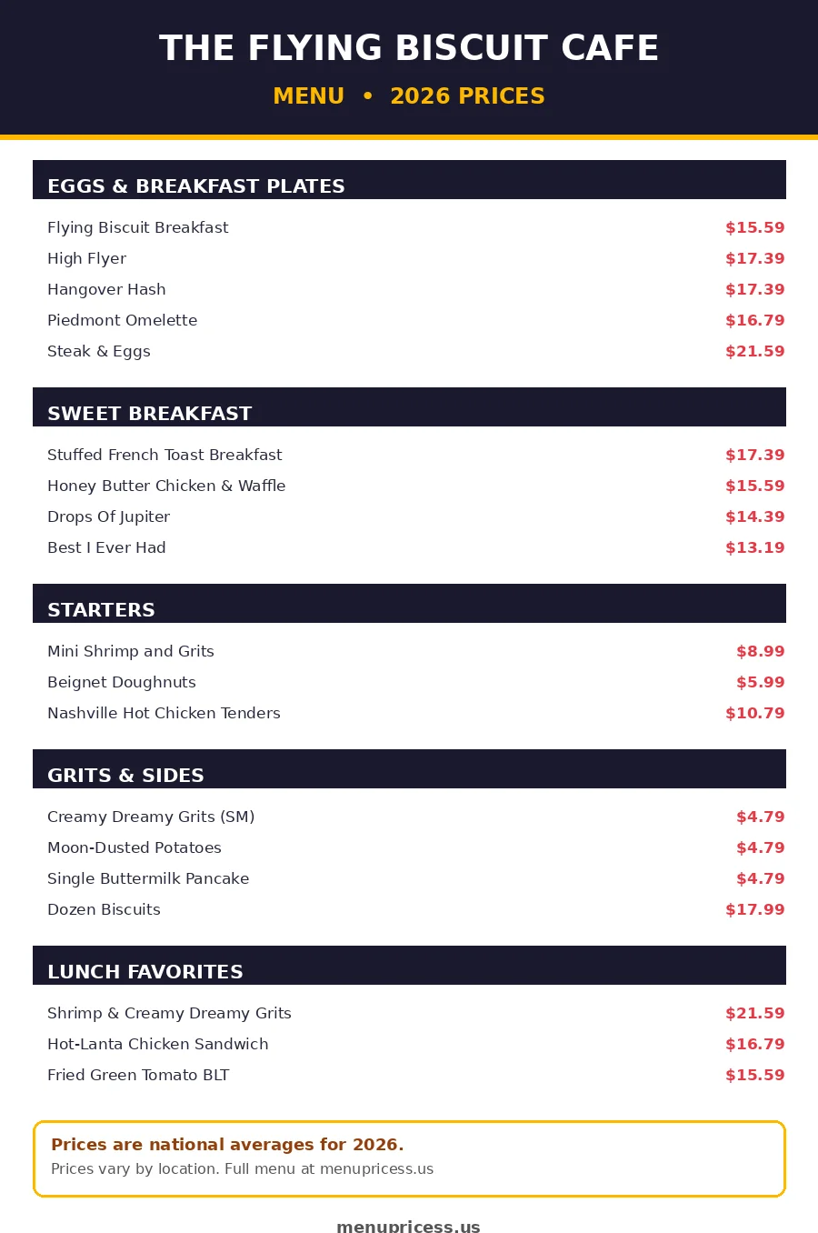 Flying Biscuit Cafe menu card prices 2026 breakfast items with prices