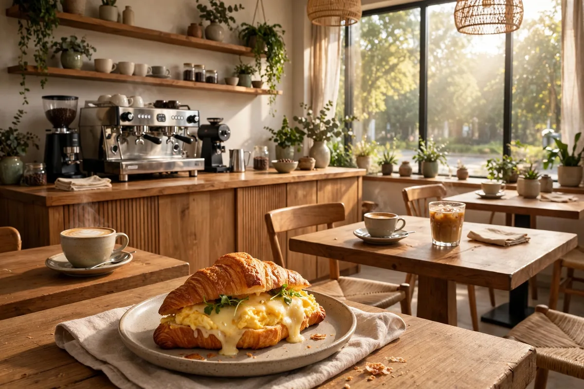 foxtail coffee breakfast menu prices 2026 croissant sandwich and coffee shop interior