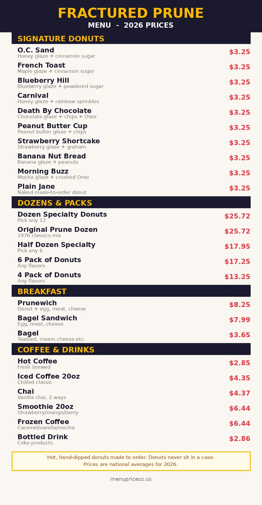 Fractured Prune menu prices menu card 2026