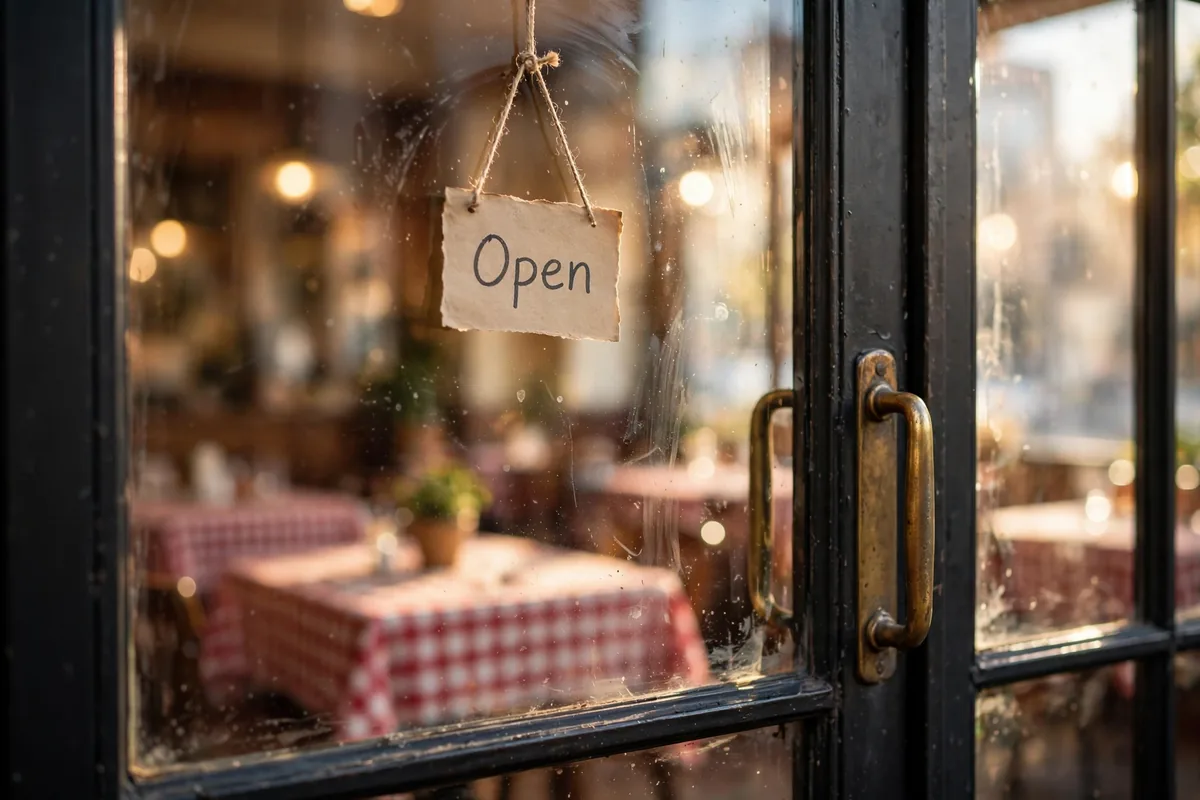 Frank Pepe Pizzeria working hours: open sign hanging on the restaurant's glass door