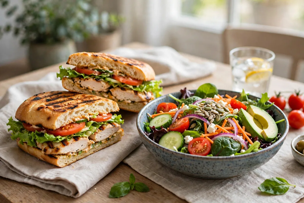 Fuddruckers nutrition healthy options grilled chicken sandwich and salad