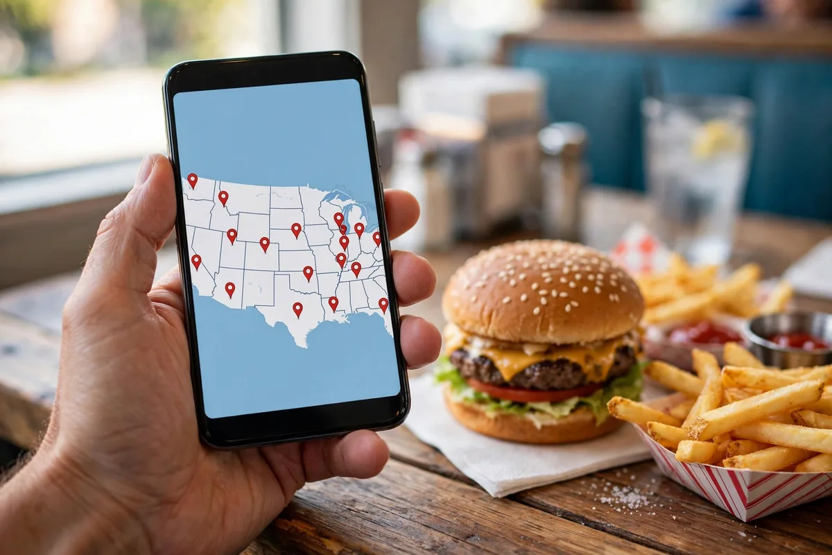 Find Fuddruckers locations near me using a restaurant map on a smartphone