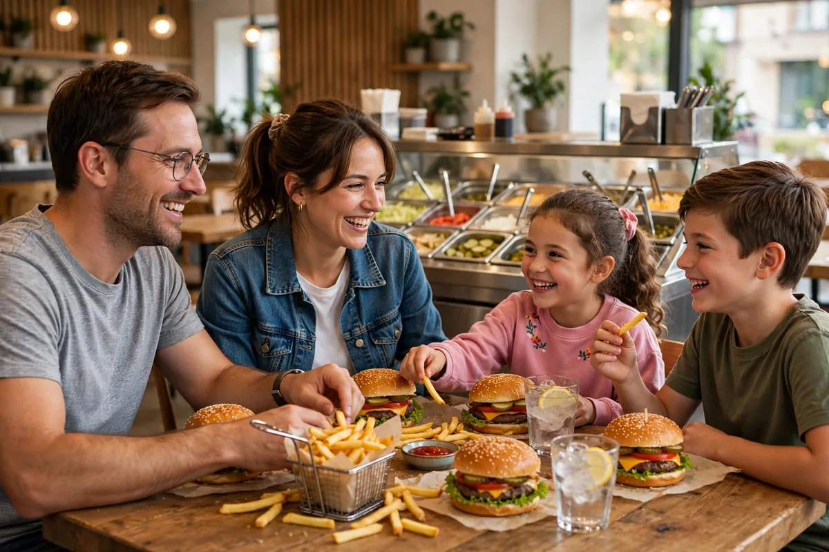 Fuddruckers working hours family enjoying burgers at lunch