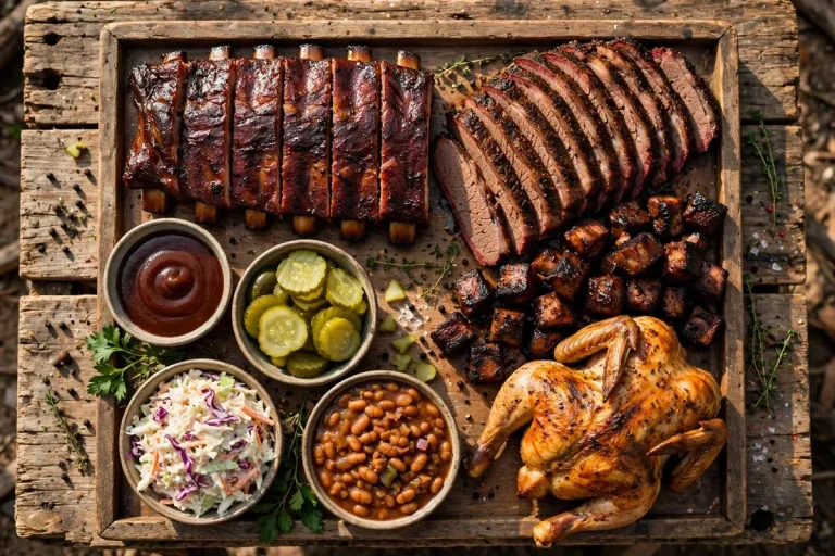 Gates Bar-B-Q menu calories and nutrition guide 2026, smoked ribs and brisket spread