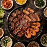 GEN Korean BBQ House menu prices 2026 sizzling Korean BBQ grill with bulgogi and pork belly
