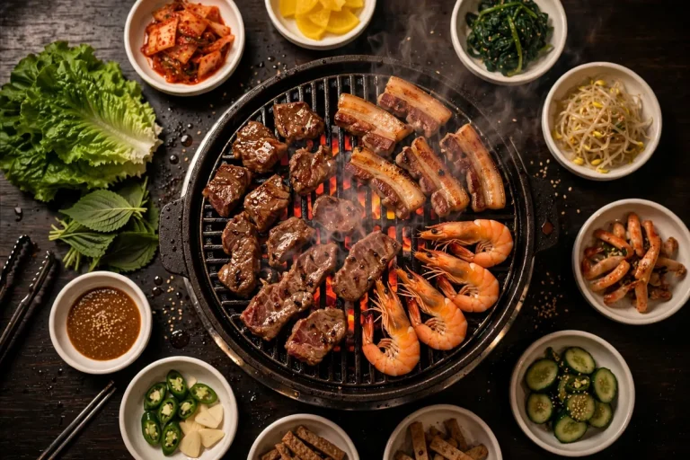 GEN Korean BBQ House menu prices 2026 sizzling Korean BBQ grill with bulgogi and pork belly
