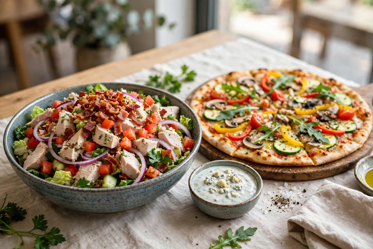 Giordano's lowest calorie options chopped salad and thin crust veggie pizza