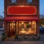 Godfather's Pizza restaurant storefront at dusk