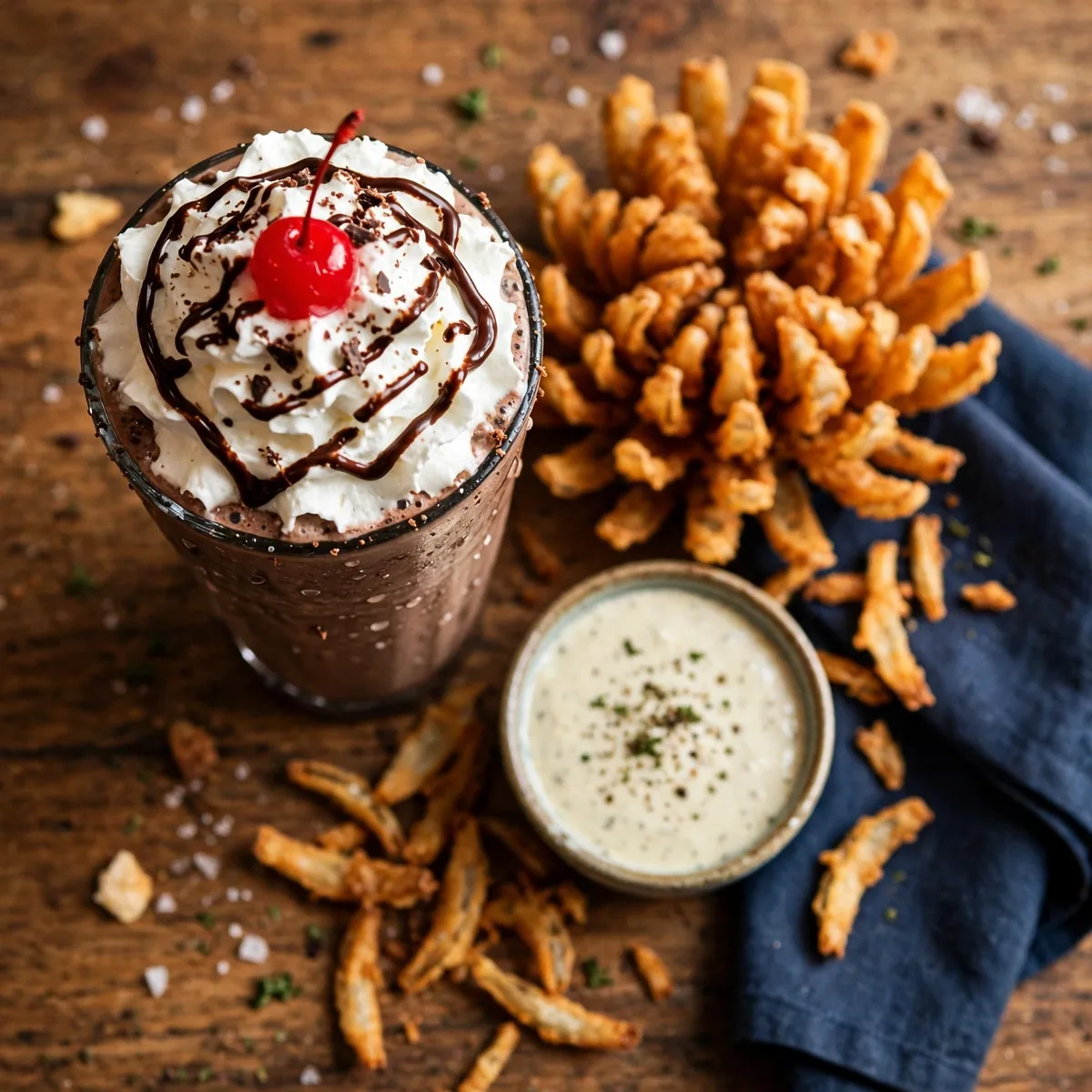 Good Stuff Eatery milkshake prices 2026 hand-spun chocolate shake with onion petals