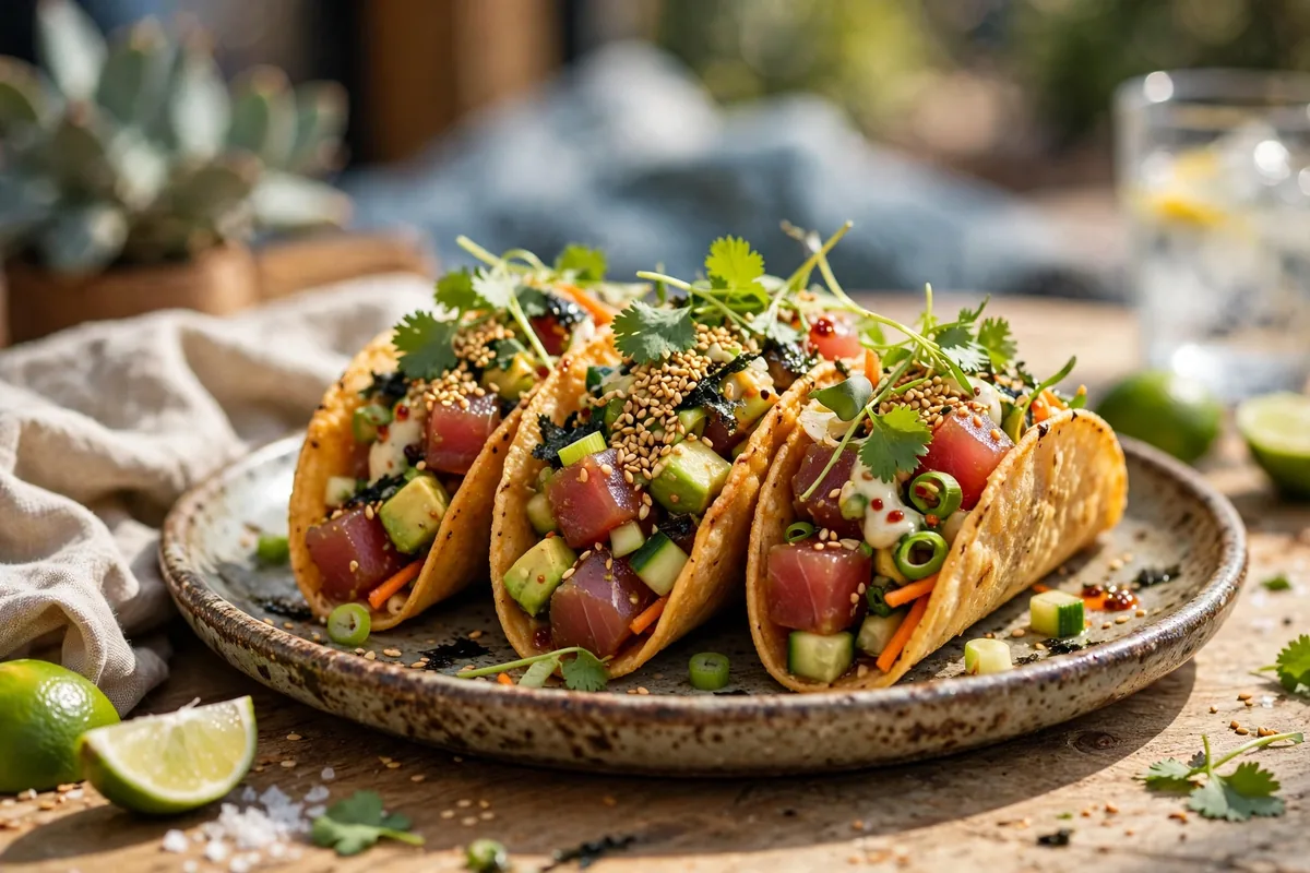 Gott's Roadside menu prices ahi poke crispy tacos close up