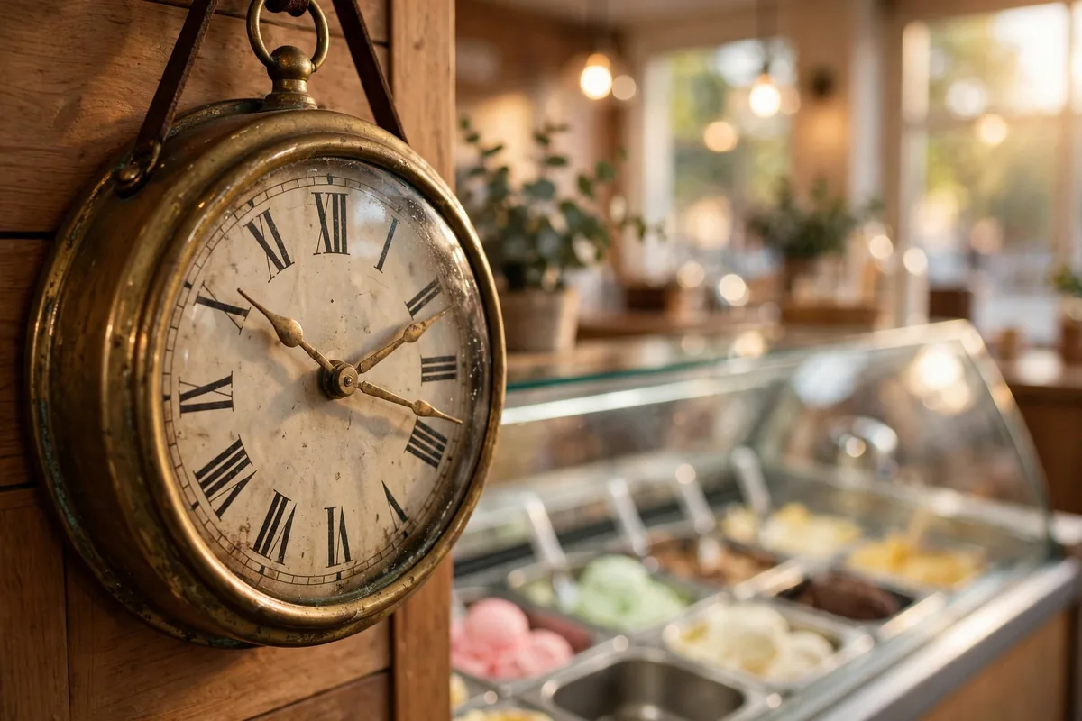 Graeters ice cream working hours clock inside a scoop shop