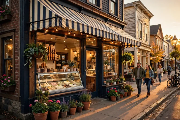 Graeter's ice cream scoop shop storefront exterior at golden hour