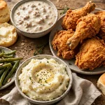 Grandy's menu prices 2026: crispy fried chicken, biscuits and sausage gravy spread