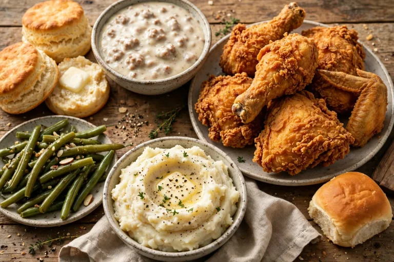 Grandy's menu prices 2026: crispy fried chicken, biscuits and sausage gravy spread