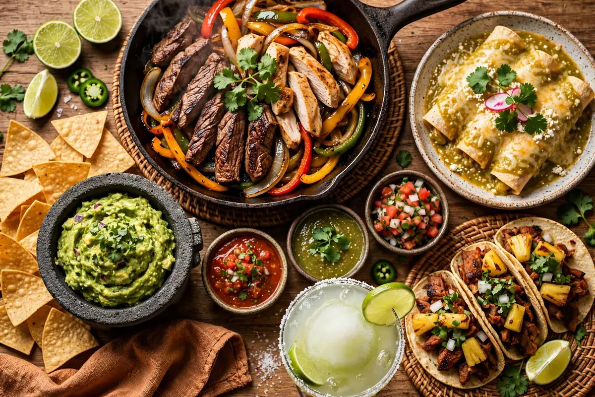 Guapo's menu prices 2026 - sizzling steak fajitas, tacos and guacamole spread