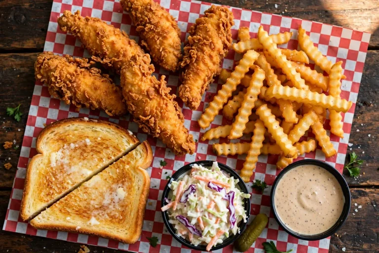 Guthries menu: crispy chicken fingers, fries, texas toast and signature sauce