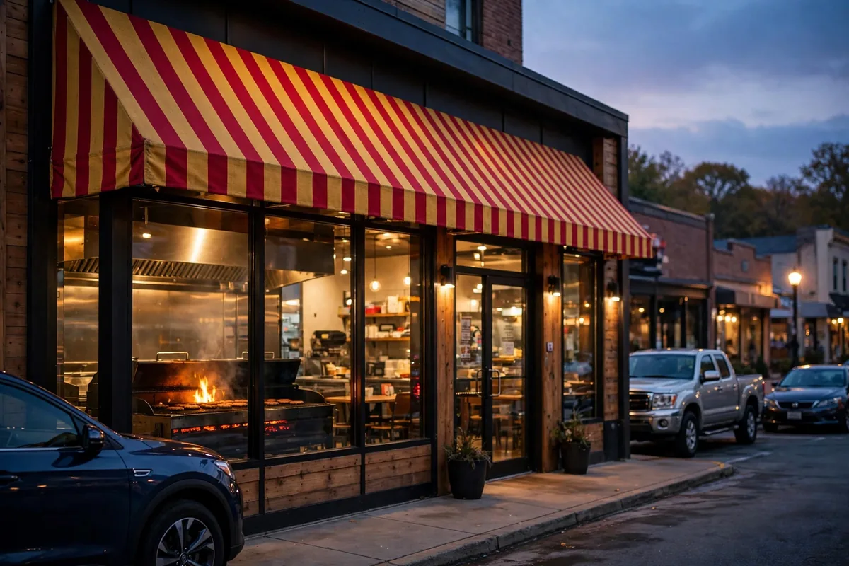 Habit Burger & Grill locations near me, storefront at dusk