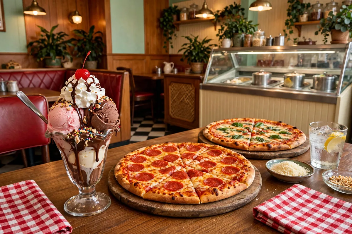 Happy Joe's pizza and ice cream parlor interior with hand-dipped sundae