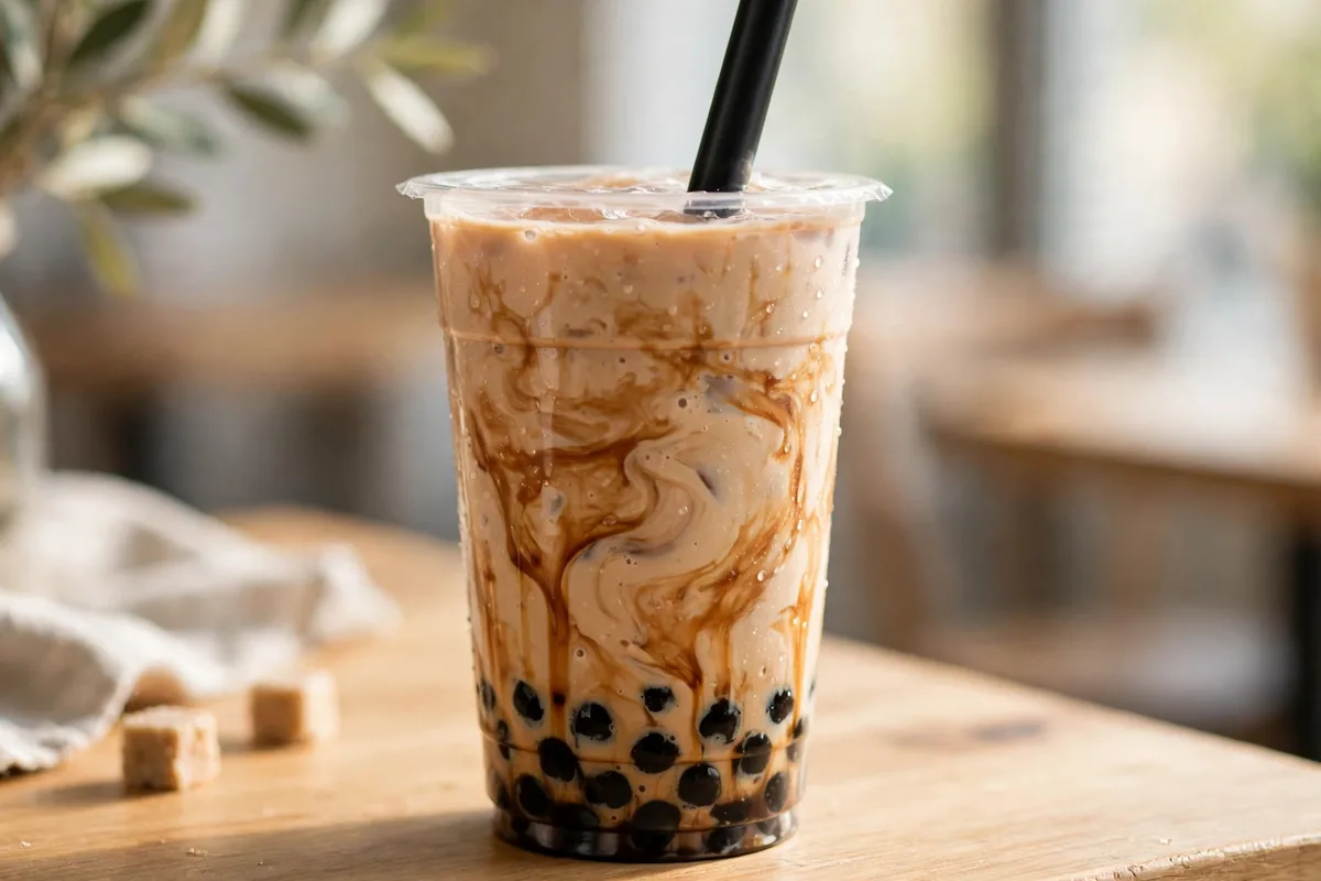 Happy Lemon menu 2026 boba milk tea with brown sugar pearls